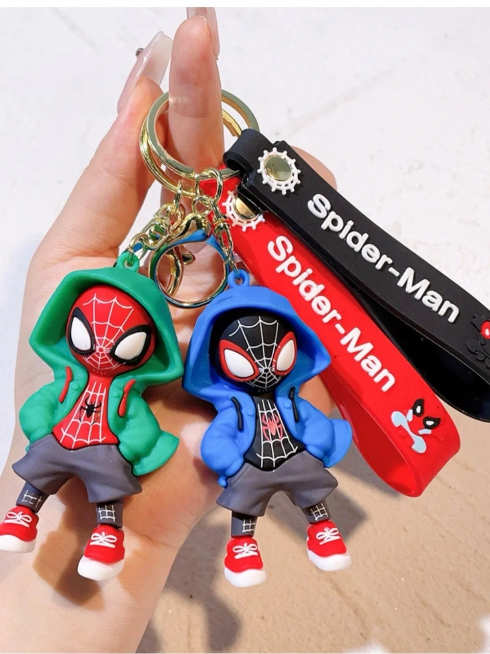 Lot of 4 Spider-Man Miles Morales Hooded 3D Figure Keychains w/ Straps
